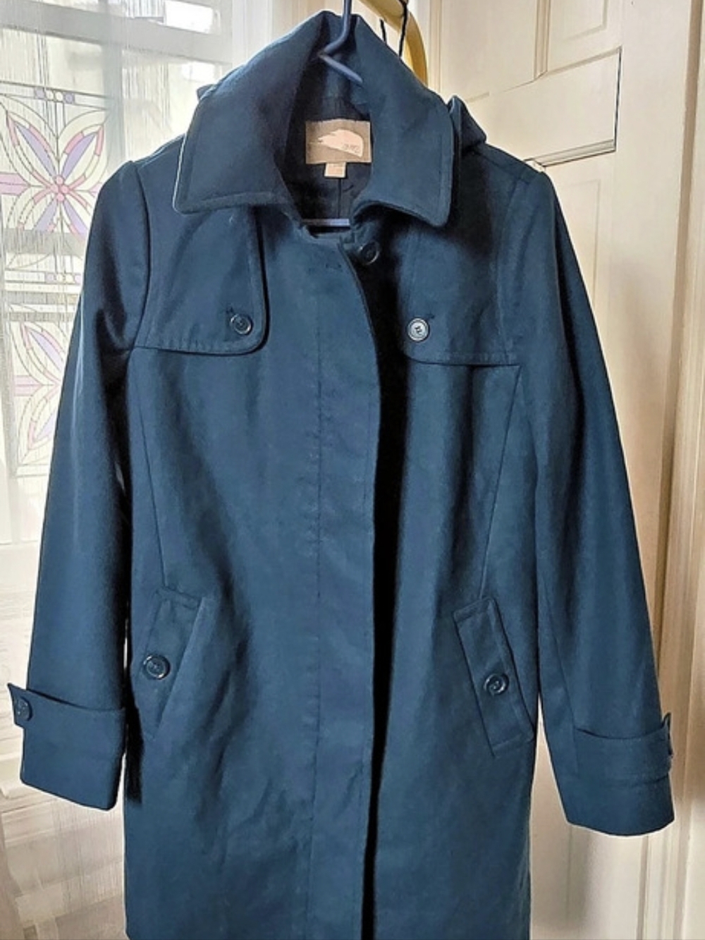 Crown & Ivy Women's Blue Hooded Trench Coat L
